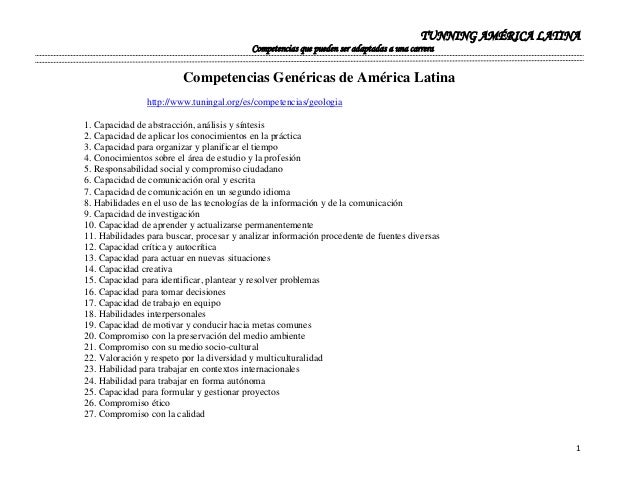 Tuning america latina- competencias generales y especificas