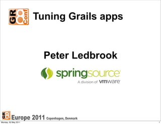 Tuning Grails apps


                        Peter Ledbrook




Monday, 30 May 2011                        1
 