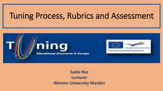 Tuning Process, Rubrics and Assessment
Sadia Naz
Lecturer
Women University Mardan
 