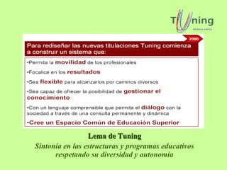 Lema de Tuning Sintonía en las estructuras y programas educativos respetando su diversidad y autonomía 
