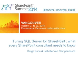 Tuning SQL Server for SharePoint : what
every SharePoint consultant needs to know
Serge Luca & Isabelle Van Campenhoudt
 