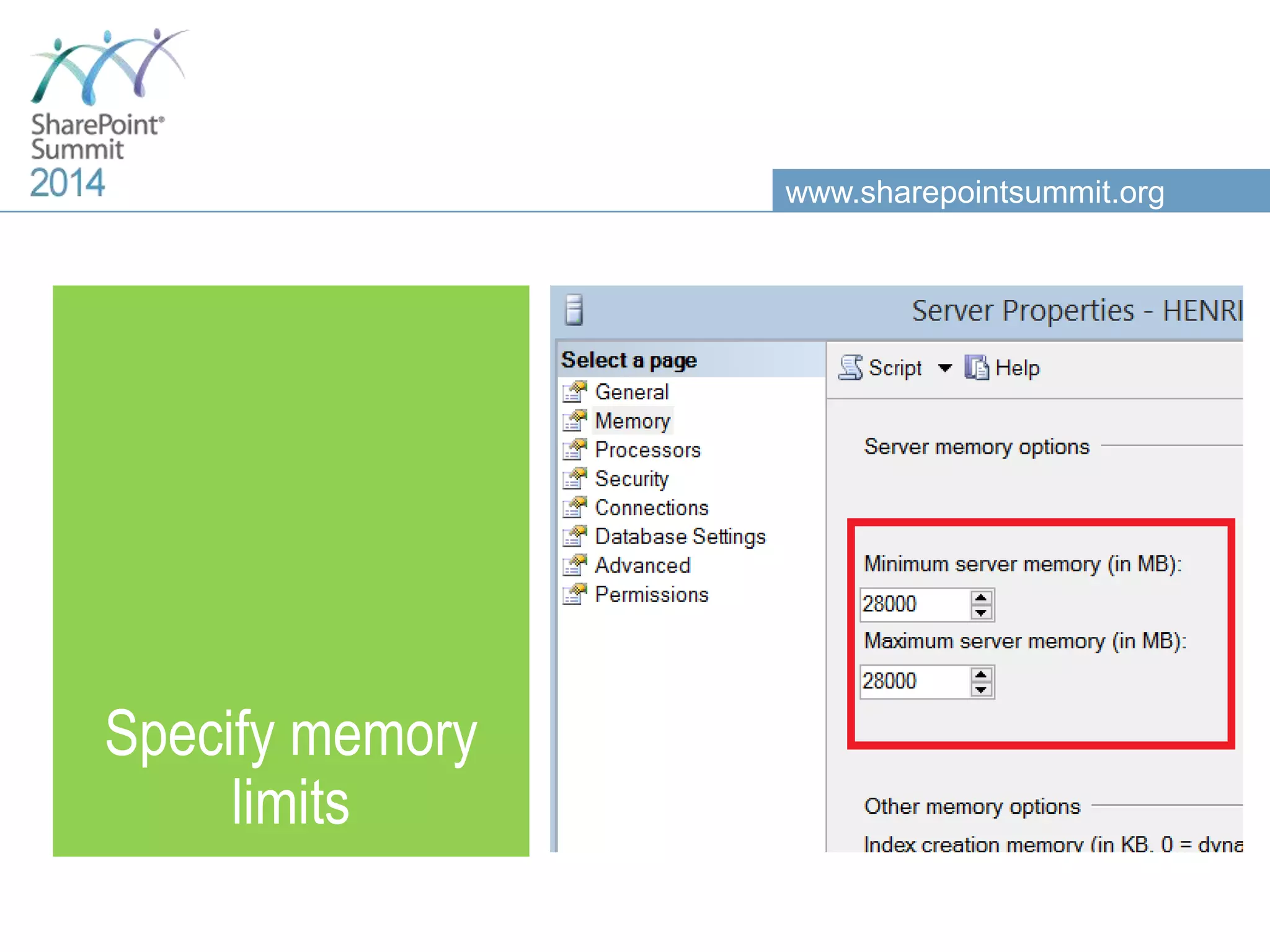 www.sharepointsummit.org Specify memory limits 