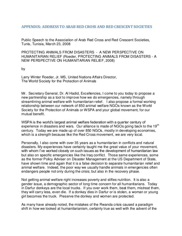 Speech On Animal Welfare To Arab Red Cross And Red Crescent Societies