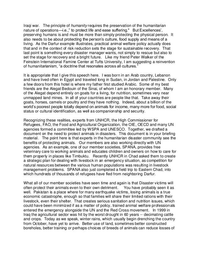 Speech On Animal Welfare To Arab Red Cross And Red Crescent Societies