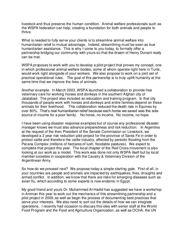 Speech On Animal Welfare To Arab Red Cross And Red Crescent Societies