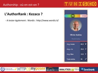 Authorship : où en est-on ?
L’AuthorRank : Kezaco ?
- A tester également : Wordiz : http://www.wordiz.it/
 