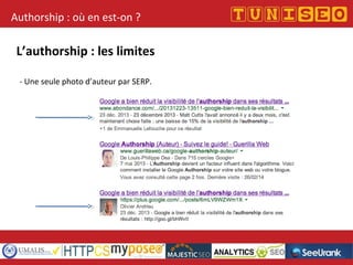 Titre conférence
Nom conférencier
Société
Authorship : où en est-on ?
L’authorship : les limites
- Une seule photo d’auteur par SERP.
 
