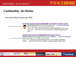 Titre conférence
Nom conférencier
Société
Authorship : où en est-on ?
L’authorship : les limites
- Une seule photo d’auteur par SERP.
 