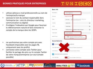 BONNES PRATIQUES POUR ENTREPRISES

•
•
•

•
•

utilisez adresse e-mail professionnelle au nom de
l’entreprise/la marque
saisissez le nom du contact responsable dans
l’entreprise (ex : celui du directeur marketing,
communication ou digital)
Privilégiez l’indexation par Google pour favoriser
le référencement naturel et faire remonter le
compte de la marque dans les SERPs

ne synchronisez pas votre compte pro avec
Facebook (impossible avec les pages FB,
uniquement avec les profils)
connectez votre compte avec Twitter pour
faciliter le partage des pins sur le compte Twitter
de votre marque/entreprise (un seul compte
possible)

Titre conférence
Nom conférencier
Société

 