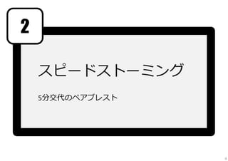 2

    スピードストーミング
    5分交代のペアブレスト




                  4
 