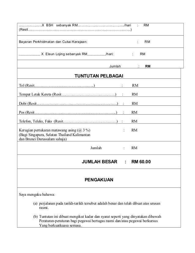 tuntutan elaun format tuntutan perjalanan