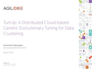 TunUp: A Distributed Cloud-based
Genetic Evolutionary Tuning for Data
Clustering

Gianmario Spacagna
gm.spacagna@gmail.com

March 2013



AgilOne, Inc.
1091 N Shoreline Blvd. #250
Mountain View, CA 94043
 