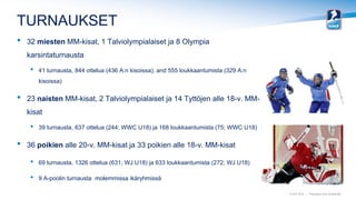 © IIHF 2010 | Proprietary and confidential
TURNAUKSET
• 32 miesten MM-kisat, 1 Talviolympialaiset ja 8 Olympia
karsintatur...