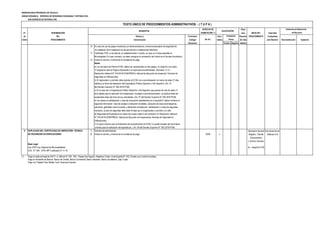 MUNICIPALIDAD PROVINCIAL DE TRUJILLO
UNIDAD ORGÁNICA: GERENCIA DE SEGURIDAD CIUDADANA Y DEFENSA CIVIL
SUB GERENCIA DE DEFENSA CIVIL
DERECHO DE Plazo
N° DENOMINACIÓN TRAMITACIÓN (*) para INICIO DEL Autoridad
de DEL Número y Formulario Auto- Resolver PROCEDIMIENTO Competente
Orden PROCEDIMIENTO Denominación (Código/ mático (En días para Resolver Reconsideración Apelación
Ubicación) Positivo Negativo hábiles)
10 En caso de uso de juegos mecánicos y/o electromecánicos, memoria descriptiva de seguridad de
la instalación de la instalación de las estructuras e instalaciones eléctricas.
11 Certificado ITSE, si se trata de un establecimiento o recinto, en caso no lo haya expedido la
Municipalidad. En caso contrario, se debe consignar la numeración del mismo en el formato de solicitud.
12 Indicar el número y la fecha de la constancia de pago.
Notas:
a) Los formatos de Informe ECSE, deben ser reproducidos en dos juegos, un original y una copia.
El original en para el Órgano Ejecutante y la copia para el administrado. (Numeral 1.2.12
Resolución Jefatural N° 016-2018-CENEPRED/J, Manual de Ejecución de Inspección Técnicas de
Seguridad en Edificaciones).
b) El organizador o promotor debe solicitar la ECSE con una anticipación no menor de siete (7) días
hábiles a la fecha de realización del Espectáculo Público Deportivo o No Deportivo. (Art. 47
del Decreto Supremo N° 002-2018-PCM).
c) En el caso de un Espectáculo Público Deportivo o No Deportivo que precise de más de siete (7)
días hábiles para la ejecución de instalaciones, montajes o acondicionamiento, la solicitud debe ser
presentada antes del inicio de sus actividades. (Art. 47 del Decreto Supremo N° 002-2018-PCM).
d) Los planos se señalización y rutas de evacuación establecidos en el requisito 8, deben contener la
siguiente información: rutas de escape e indicación de salidas, ubicación de luces de emergencia,
extintores, gabinetes contra incendio y elementos de detección, señalización y zonas de seguridad.
Asimismo, el plan de seguridad debe estar firmado por el organizados o promotor y el Jefe
de Seguridad del Espectáculo en todas sus hojas.(Literal h del numeral 4.5.3 Resolución Jefatural
N° 016-2018-CENEPRED/J, Manual de Ejecución de Inspecciones Técnicas de Seguridad en
Edificaciones).
(*) El plazo máximo para la finalización del procedimiento de ECSE no puede exceder del día anterior
previsto para la realización del espectáculo. ( Art. 49 del Decreto Supremo N° 002-2018-PCM).
8 DUPLICADO DEL CERTIFICADO DE INSPECCIÓN TÉCNICA 1) Solicitud del administrado Secretaría General Sub Gerencia de
DE SEGURIDAD EN EDIFICACIONES 2) Indicar el número y la fecha de la constancia de pago. 39.80 x Registro, Trámite Defensa Civil
Documentario
y Archivo General
Base Legal
Ley 27972 Ley Orgánica de Municipalidades Av. España N°746
O.M. N º 030 - 2018- MPT publicado 27-11-18
(*) Pago en sede principal de SATT: Jr. Bolívar N° 530 - 534 - Pasaje San Agustín, Registros Civiles: Avda España N° 742, (Frente a ex Concha Acústica),
Pago en ventanilla de Bancos: Banco de Crédito, Banco Continental, Banco Interbank, Banco Scotiabank, Caja Trujillo
Pago con Tarjetas Visa, Master Card, American Express
TEXTO ÚNICO DE PROCEDIMIENTOS ADMINISTRATIVOS - ( T U P A )
REQUISITOS CALIFICACIÓN
Instancias de Resolución
de Recursos
(En S/ ).
Evaluación
Previa
 