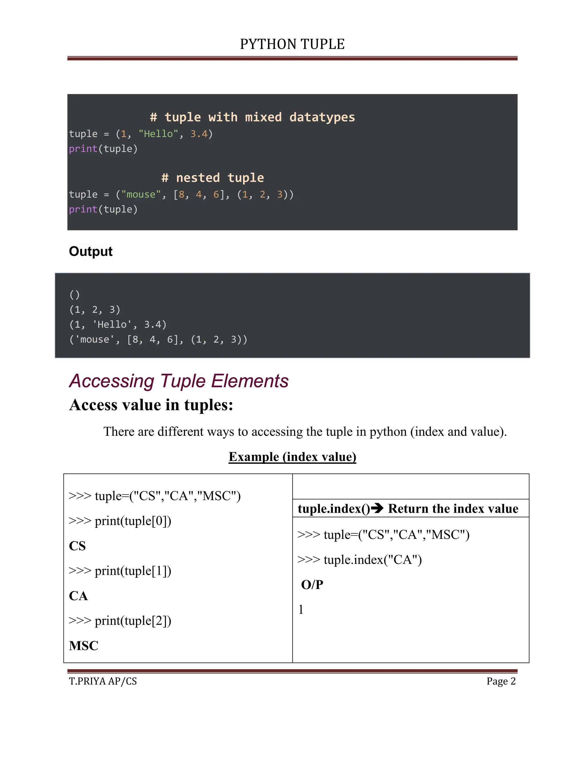 Python Tuple.pdf | Programming Languages | Computing