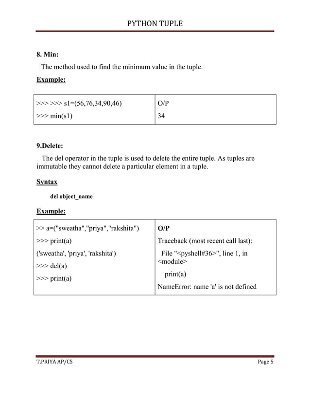 Python Tuple.pdf | Programming Languages | Computing
