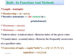 TUPLE DATATYPE syntax in python programming | PPTX