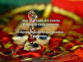 Haz que cada día cuente  y aprecia cada instante.  Aprende todo lo que puedas aprender...  Visita:  http://www.RenuevoDePlenitud.com 
