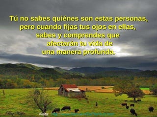 Tú no sabes quiénes son estas personas, pero cuando fijas tus ojos en ellas,  sabes y comprendes que  afectarán tu vida de una manera profunda. Visita:  http://www.RenuevoDePlenitud.com 