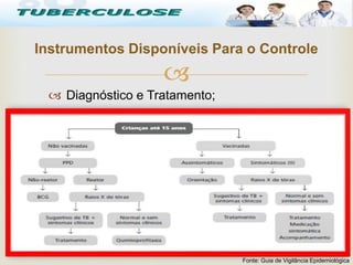 
 Diagnóstico e Tratamento;
Instrumentos Disponíveis Para o Controle
Tuberculose
Fonte: Guia de Vigilância Epidemiológica
 