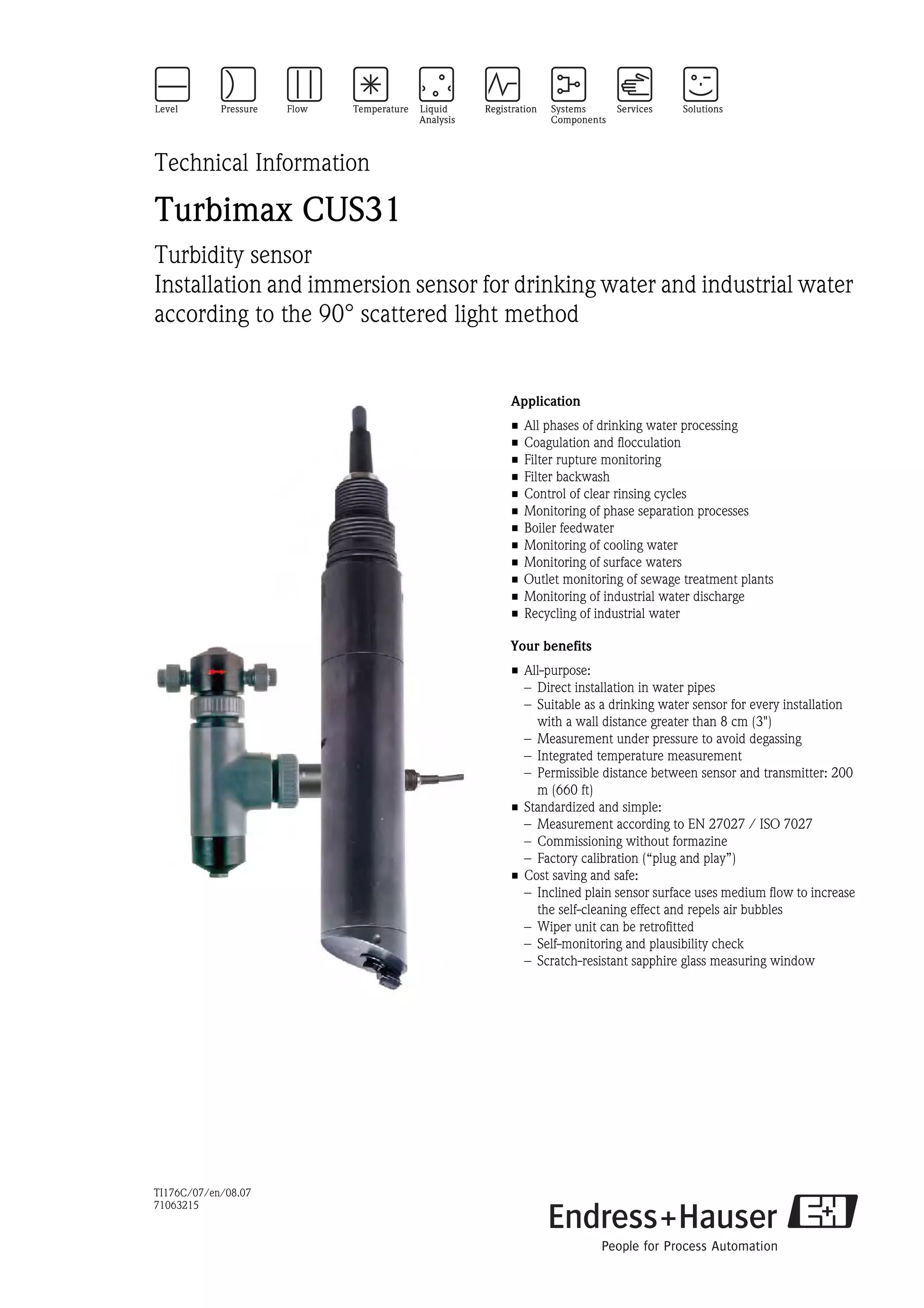 Turbimax cus31 endress+hauser datasheetturbidity sensor PDF