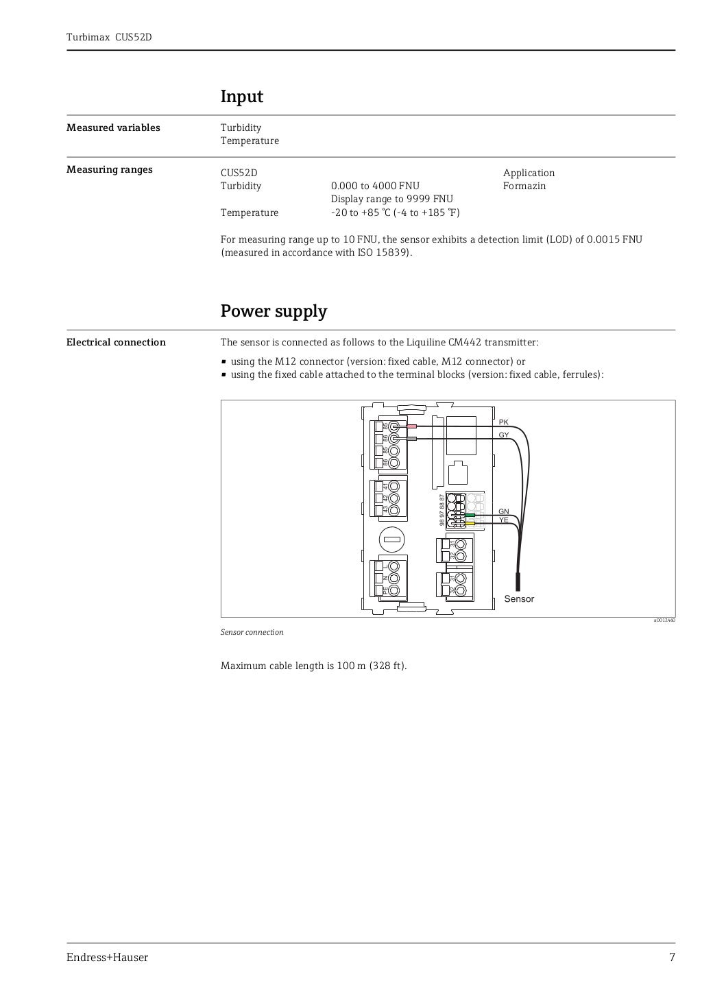 Turbimax cus52 d endress+hauser datasheetturbidity sensor