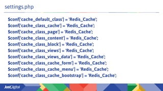 settings.php
$conf['cache_default_class'] = 'Redis_Cache';
$conf['cache_class_cache'] = 'Redis_Cache';
$conf['cache_class_page'] = 'Redis_Cache';
$conf['cache_class_content'] = 'Redis_Cache';
$conf['cache_class_block'] = 'Redis_Cache';
$conf['cache_class_views'] = 'Redis_Cache';
$conf['cache_class_views_data'] = 'Redis_Cache';
$conf['cache_class_cache_form'] = 'Redis_Cache';
$conf['cache_class_cache_menu'] = 'Redis_Cache';
$conf['cache_class_cache_bootstrap'] = 'Redis_Cache';
 