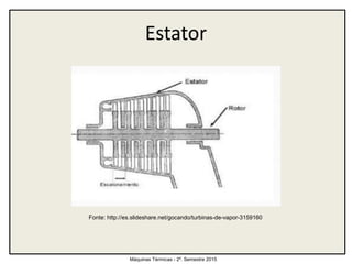 Estator
Máquinas Térmicas - 2º. Semestre 2015
Fonte: http://es.slideshare.net/gocando/turbinas-de-vapor-3159160
 