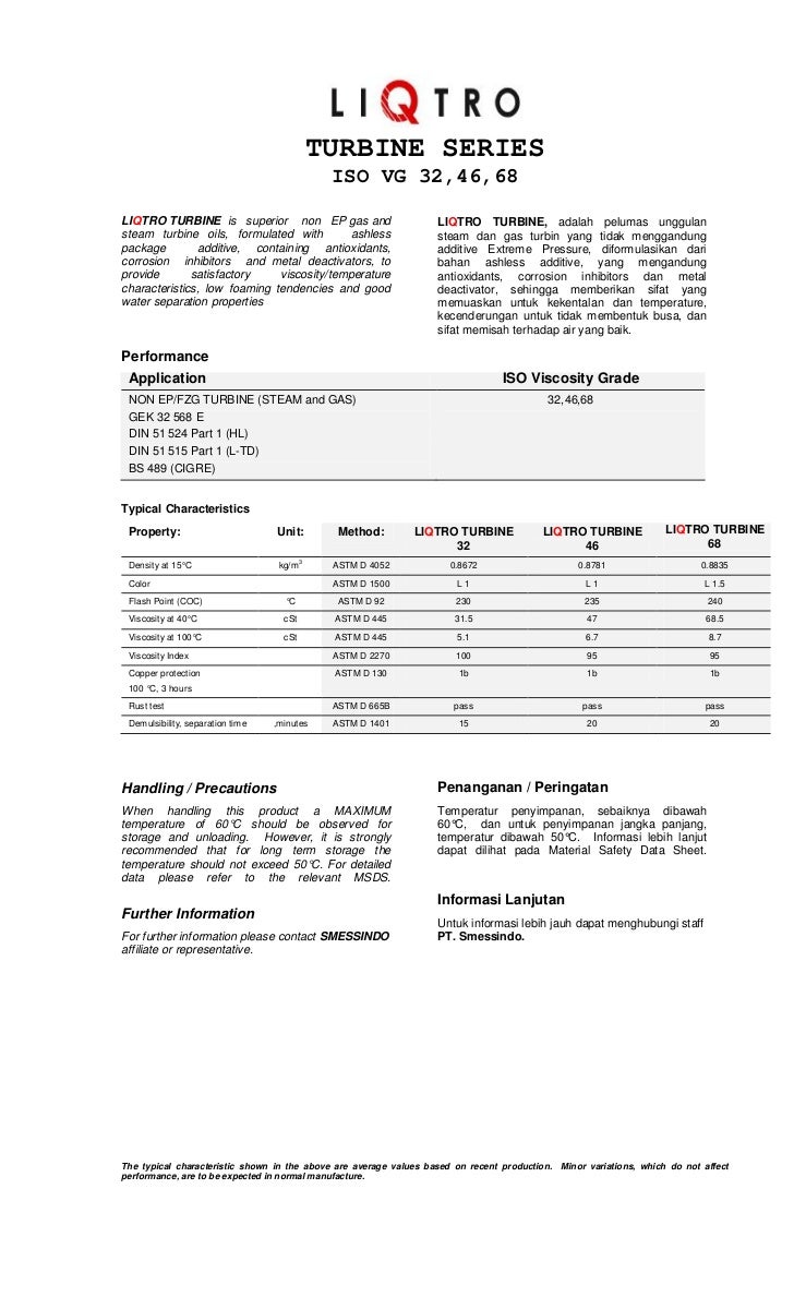Turbine ISO VG 32,46 dan 68 (Product Data Sheet)