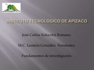 Instituto tecnológico de Apizaco José Carlos Xolocotzi Romano. M.C. Leoncio González  Fernández. Fundamentos de investigación. 