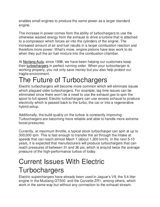 Turbochargers more power lower fuel consumption