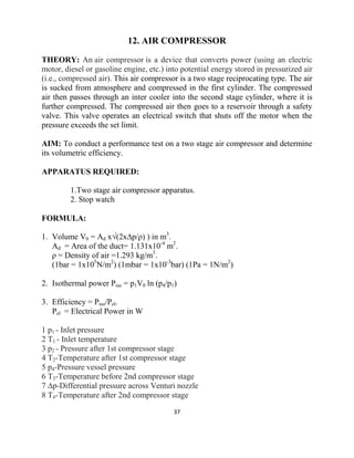 Compressor Theory Turbo machines and machines lab manual | PDF