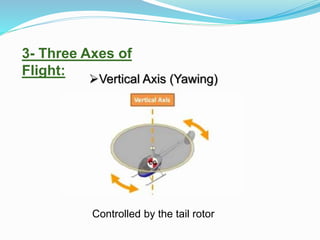 3- Three Axes of
Flight:
Vertical Axis (Yawing)
Controlled by the tail rotor
 