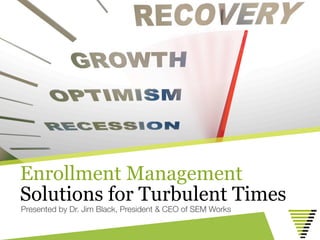 Enrollment Management
Solutions for Turbulent Times
Presented by Dr. Jim Black, President & CEO of SEM Works
 