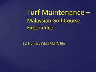 Turf Maintenance – 
Malaysian Golf Course 
Experience 
By: Normas Yakin Md. Arifin 
 