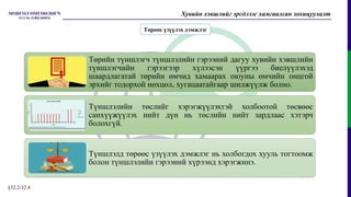 §32.2-32.4
Төрийн түншлэгч түншлэлийн гэрээний дагуу хувийн хэвшлийн
түншлэгчийн гэрээгээр хүлээсэн үүргээ биелүүлэхэд
шаардлагатай төрийн өмчид хамаарах оюуны өмчийн онцгой
эрхийг тодорхой нөхцөл, хугацаатайгаар шилжүүлж болно.
Түншлэлийн төслийг хэрэгжүүлэхтэй холбоотой төсвөөс
санхүүжүүлэх нийт дүн нь төслийн нийт зардлаас хэтэрч
болохгүй.
Түншлэлд төрөөс үзүүлэх дэмжлэг нь холбогдох хууль тогтоомж
болон түншлэлийн гэрээний хүрээнд хэрэгжинэ.
Хувийн хэвшлийг эрсдлээс хамгаалсан зохицуулалт
Төрөөс үзүүлэх дэмжлэг
 