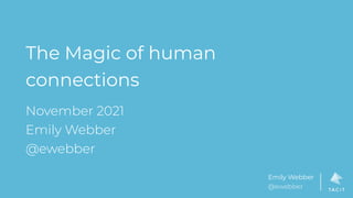 Emily Webber


@ewebber
The Magic of human
connections


November 2021
 
Emily Webber
 
@ewebber
 