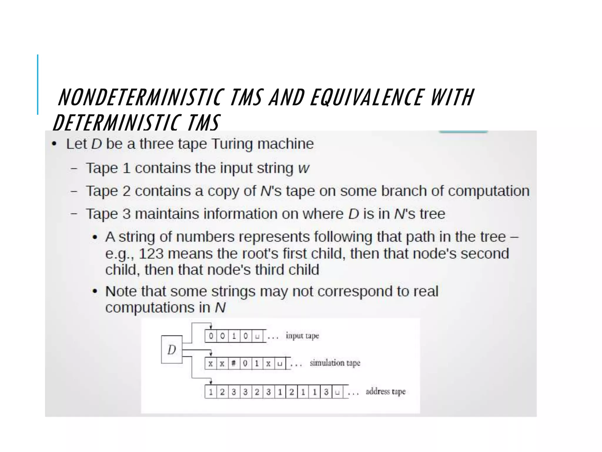 NONDETERMINISTIC TMS AND EQUIVALENCE WITH
DETERMINISTIC TMS
 