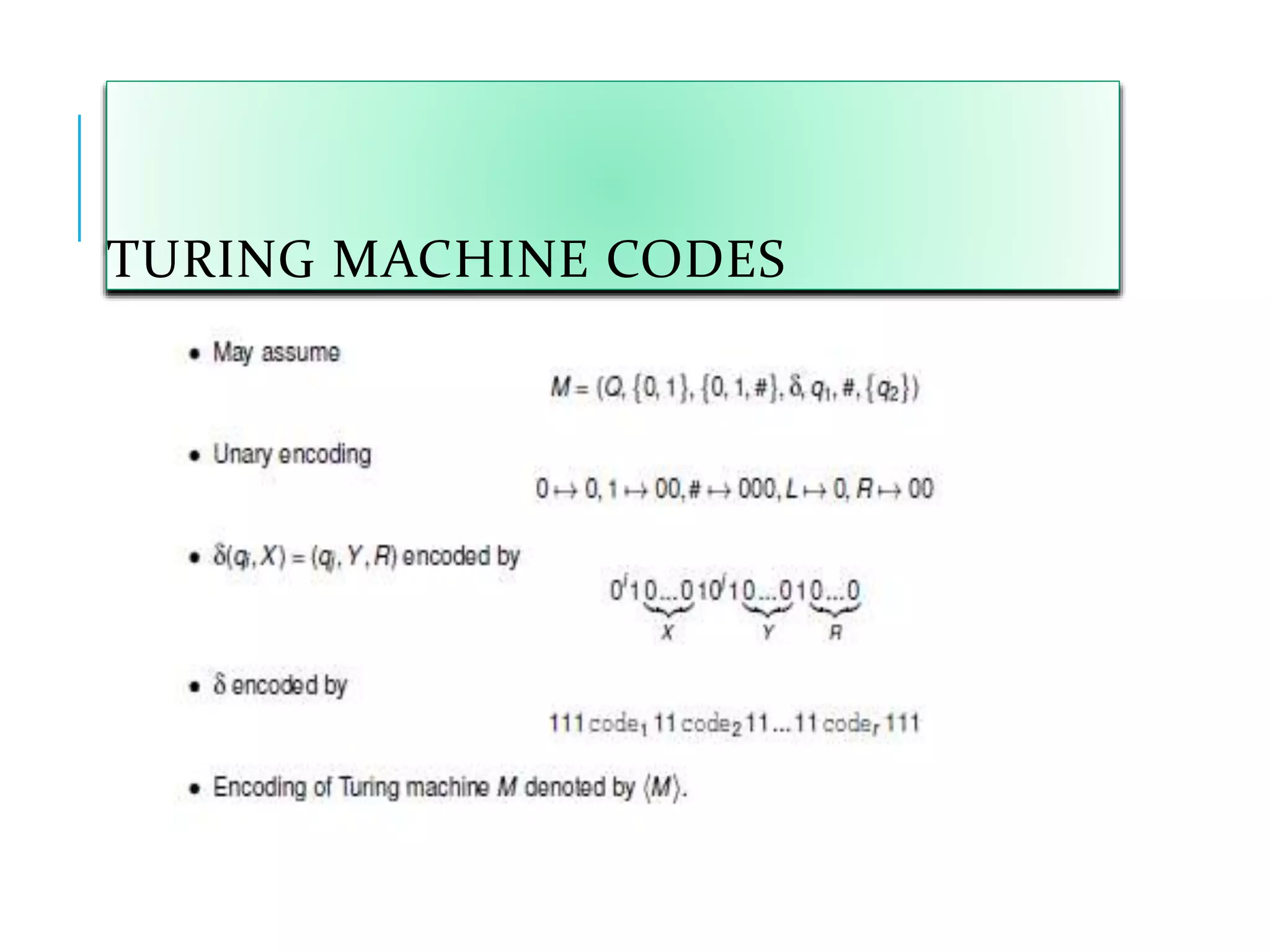 TURING MACHINE CODES
 
