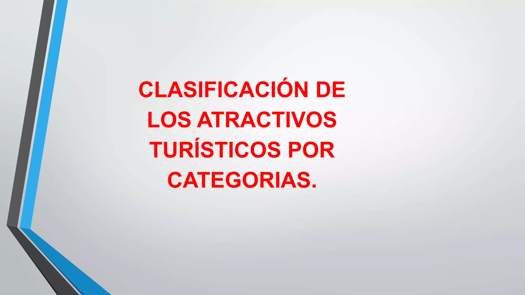 CLASIFICACIÓN DE
LOS ATRACTIVOS
TURÍSTICOS POR
CATEGORIAS.