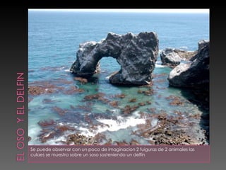 Se puede observar con un poco de imaginacion 2 fuiguras de 2 animales las
culaes se muestra sobre un soso sosteniendo un delfin
 