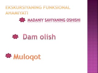 MADANIY SAVIYANING OSHISHI
 