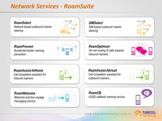 Network Services - RoamSuite

 RoamSelect                      SIMSelect
 Network based outbound roamer   SIM based outbou...