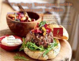 Turkey burgers with beetroot relish is good for athletes. It is categorized as one of the best meat recipes this 2013. Ingredients and Instructions
on How to prepare are included below.
Ingredients
500g pack turkey mince
½ tsp dried thyme or 2 tsp fresh
1 lemon
For the relish
250g cooked peeled beetroot (not in vinegar), finely diced
1 small red onion, finely chopped
2 tbsp chopped parsley
2 tsp olive oil
2 tsp wholegrain mustard
Little Gem lettuce, to serve
wholemeal pitta bread, to serve
Method:
1. Tip turkey into a bowl with the thyme. Finely grate in the zest
from the lemon and add a little seasoning. Use your hands to mix
the ingredients well, then shape into 4 patties. Chill until ready to
cook. Can be frozen for up to 1 month.
2. Mix the beetroot with the juice from ½ the lemon, onion, parsley,
oil and mustard. Grill, griddle or barbecue the burgers for about 6
mins each side and serve with the beetroot relish, lettuce and pitta
breads.
 