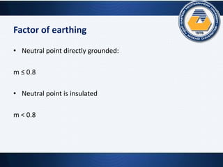 Factor of earthing
• Neutral point directly grounded:
m ≤ 0.8
• Neutral point is insulated
m < 0.8
 
