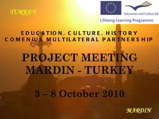 PROJECT MEETING MARDIN - TURKEY 3 – 8 October 2010 EDUCATION, CULTURE, HISTORY COMENIUS MULTILATERAL PARTNERSHIP 