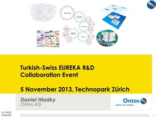 Turkish-Swiss EUREKA R&D
Collaboration Event
5 November 2013, Technopark Zürich
Daniel Hladky
Ontos AG
5.11.2013
Ontos AG

1

 