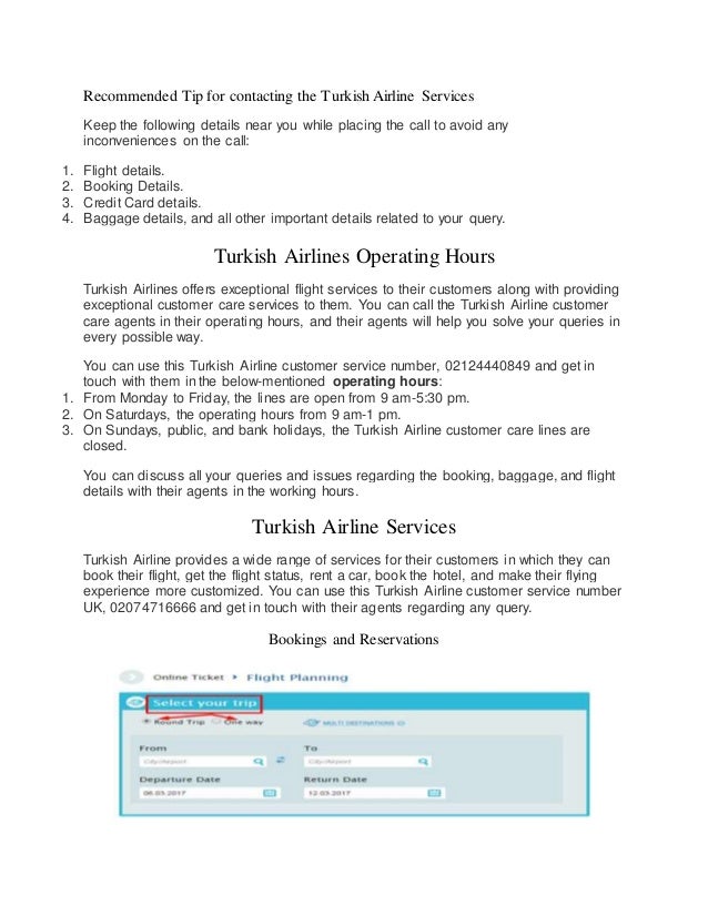 Turkish Airline Customer Service Numbers UK