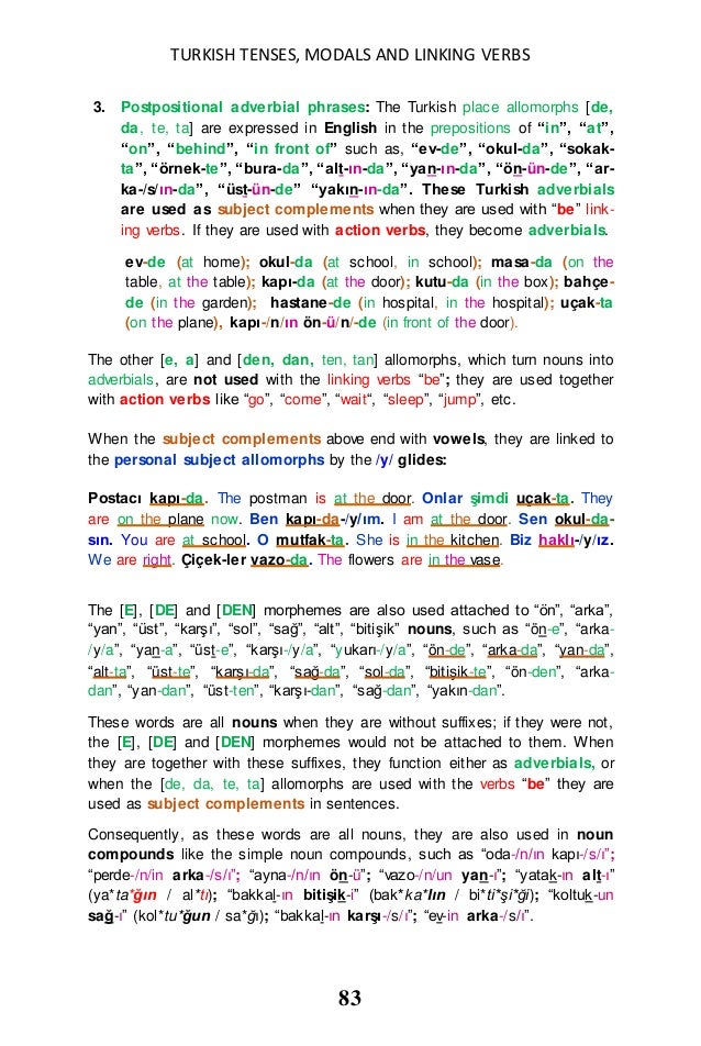 Turkish Tenses Modals Linking Verbs And Their English Equivalents Turkish Tenses Modals Linking Verbs And Their English Equivalents