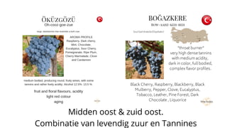 Midden oost & zuid oost.
Combinatie van levendig zuur en Tannines
 